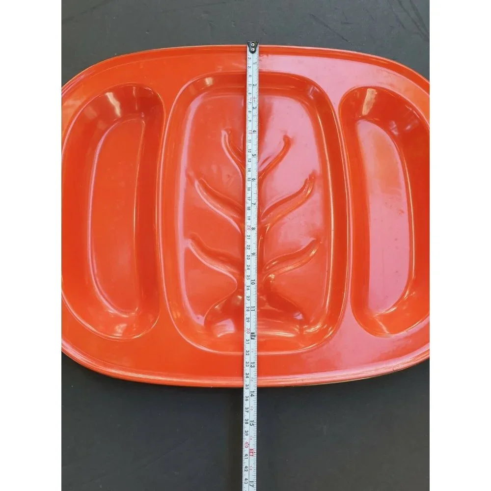 Vintage Orange Metal Enamel Meat Tray Platter Retro Decor